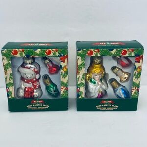 Vintage All Is Brite Glass Christmas Ornaments Hand Painted Bear Angel Lot of 2